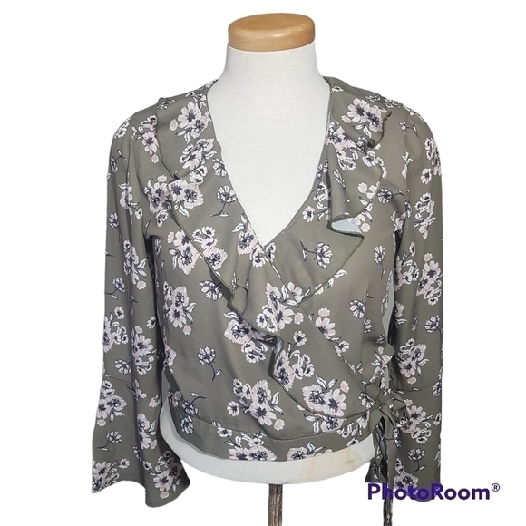 California Moonrise Floral Frill Wrap Blouse with Bell Sleeves - Picture 1 of 16